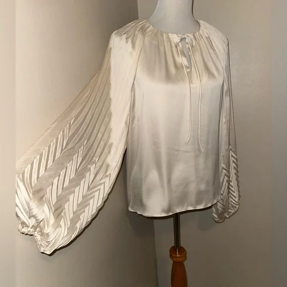 Jason Wu NWT Tie Neck Pleated Ivory Blouse,Size-XL(14) - Picture 10 of 13